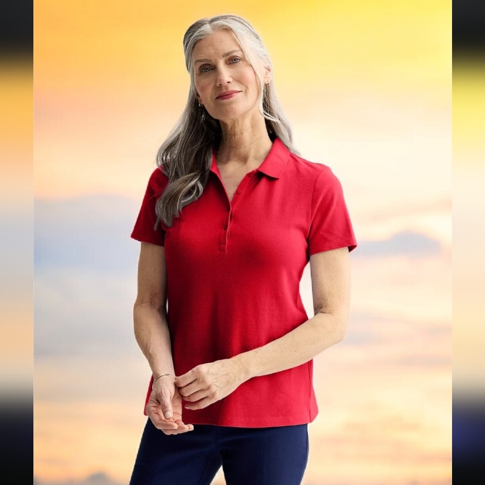 NWT Croft & Barrow Women's Ruby Red Short Sleeve Polo Size-M